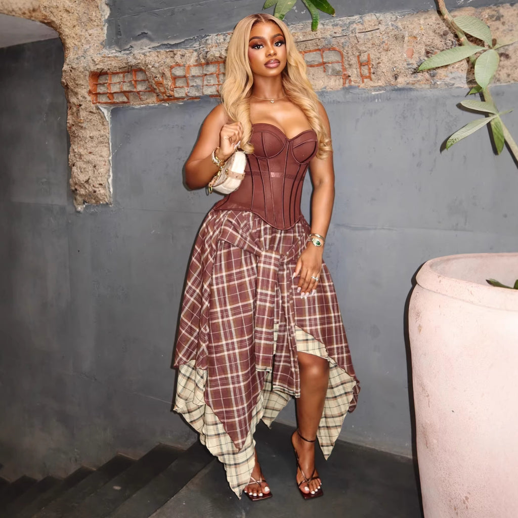 Elegant Plaid Midi Skirt