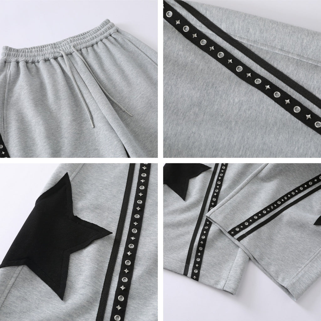Retro Star Patch Drawstring Casual Pants