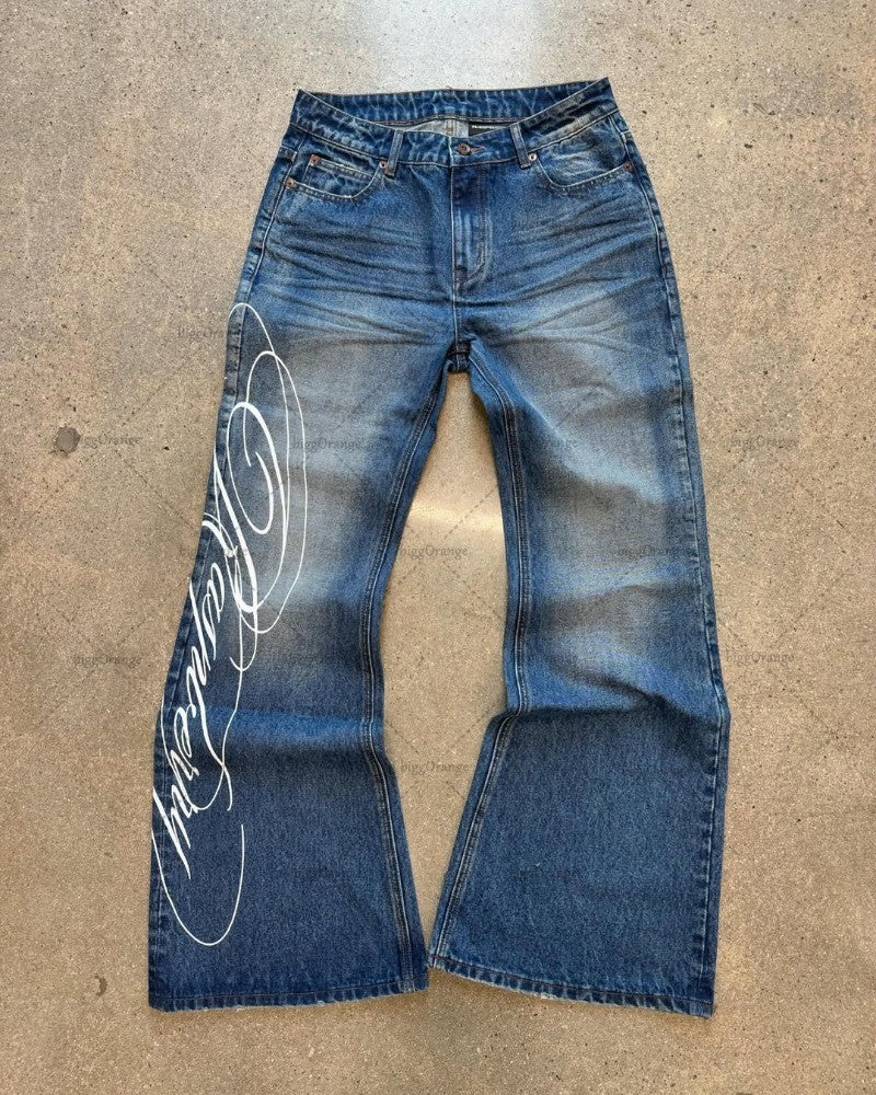 Vintage Washed Straight Leg Denim Pants for Men