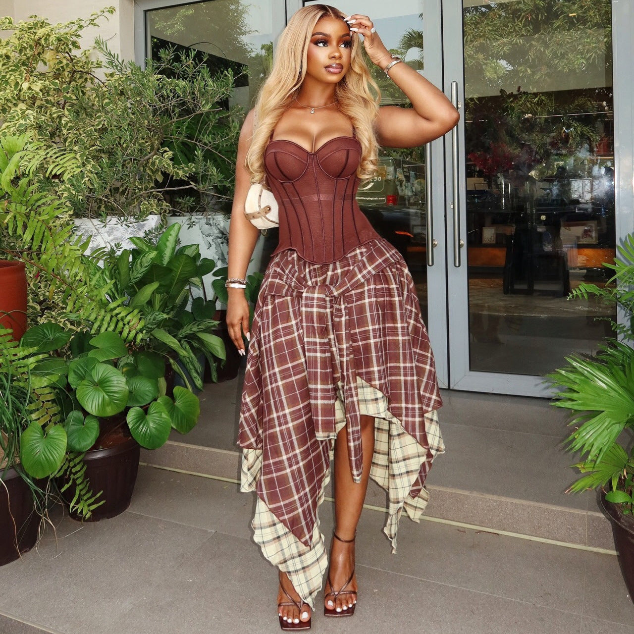 Elegant Plaid Midi Skirt